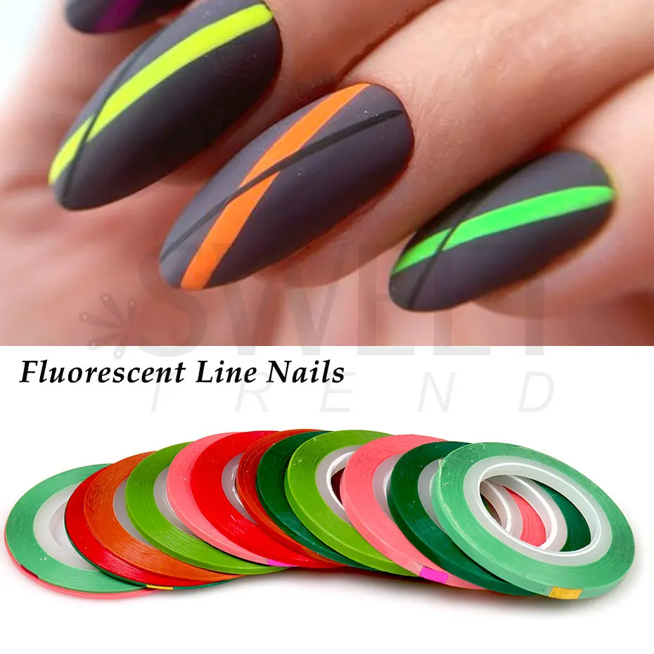 14pcs Fluorescent Nail Striping Tape Line 1/2/3 mm 3D Nail Art Tools Color Rolls DIY Nail Tips Sticker Decals Decoration BES80