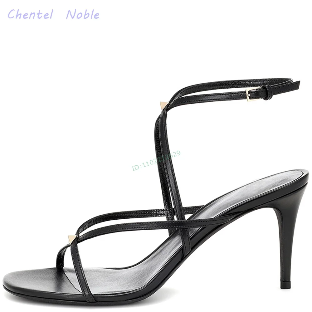 

Black Square Toe Cross Strap Sandals Thin High Heels Ankle Strap Buckle Solid Summer Women Shoes 2024 Dress Party New Arrivals