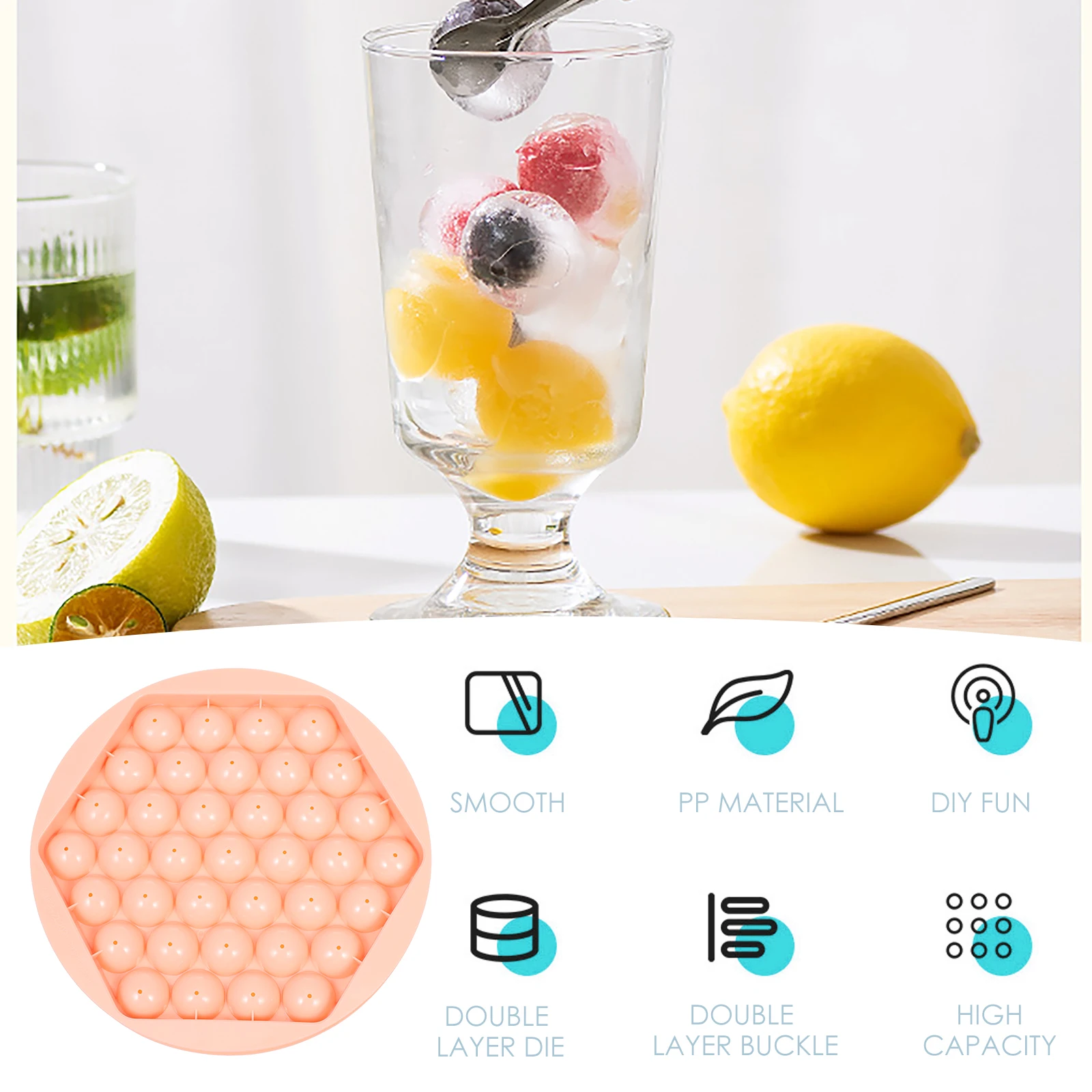 

Ball Mold Plastic Sphere Cube Maker Home Fridge Friendly Odor Resistant Lid Easy Demolding Design Food Grade for Whiskey