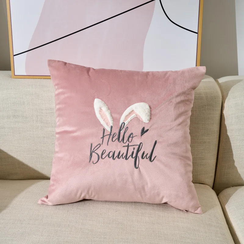 45x45CM Rabbit Embroidered Throw Pillow Cover Velvet Plush Cute Stamping Waist Cushion Cover Decor Home Decorative Pillowcase