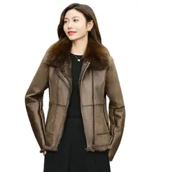 2023 Winter New Popular Fox Hair Collar Rabbit Hair Fur Coat Women's True Leather and Fur Integrated Motorcycle Short Style