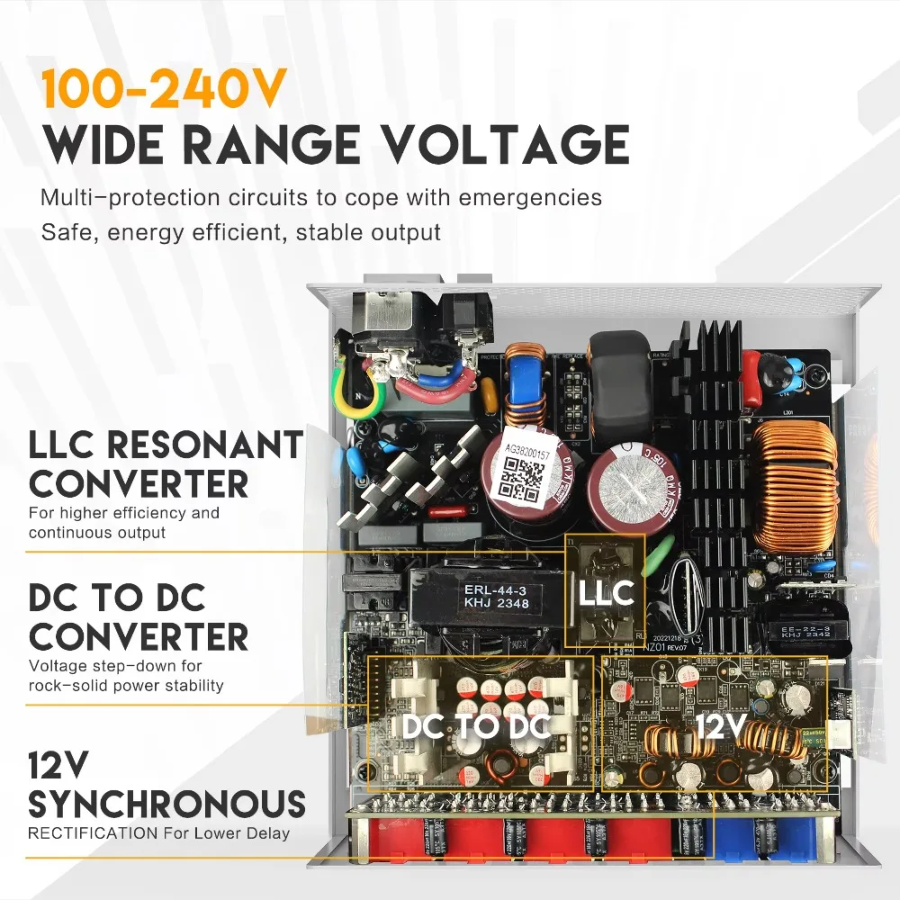 Unit Catu Daya Komputer PC Gaming PSU ATX 1200W 1000W 750W Hitam & Putih Modular Penuh