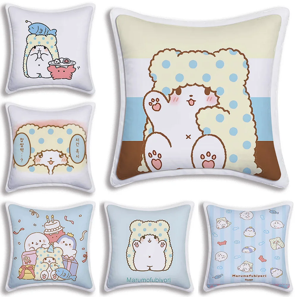 Cartoon cute Sanrio Marumofubiyori Pillow Covers Cartoon Sofa Decorative Home Double-sided Printing Short Plush Cushion Cover