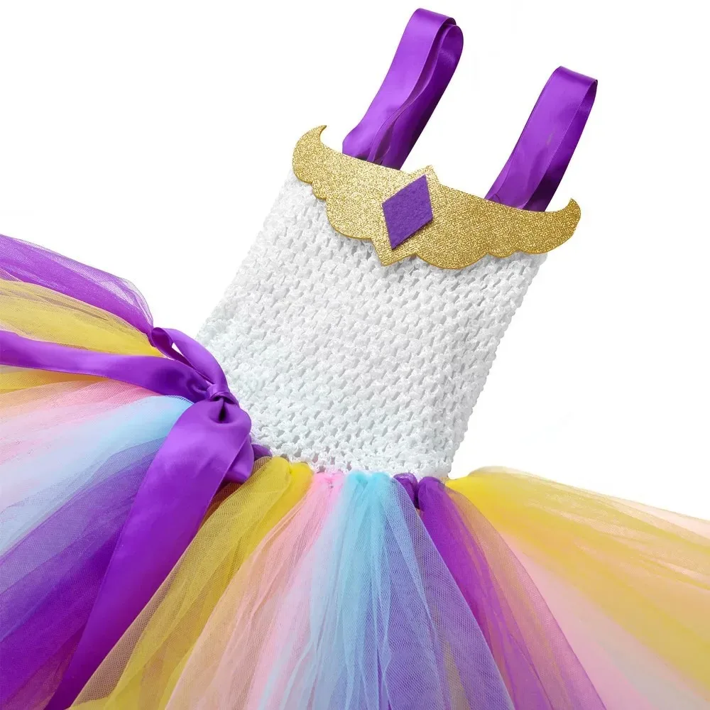 Halloween Rainbow Angel Tulle Tutu Dressr Girls Fairy Princess Outfit Children Stage Performance Mesh Skirt With Decorative Wing