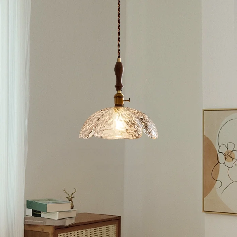 IWHD fleur abat-jour pendentif LED luminaires café Bar Loft salle à manger salon français Vintage cuivre bois suspension