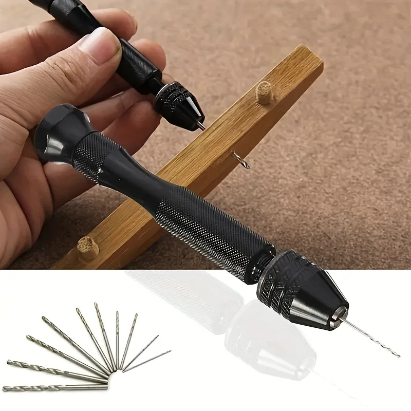 11pcs/Set Mini Aluminum Pin Vise for Resin Casting Molds Resin Drill with 10pcs Drill Bits Precision Hand Drill Tools for Epoxy