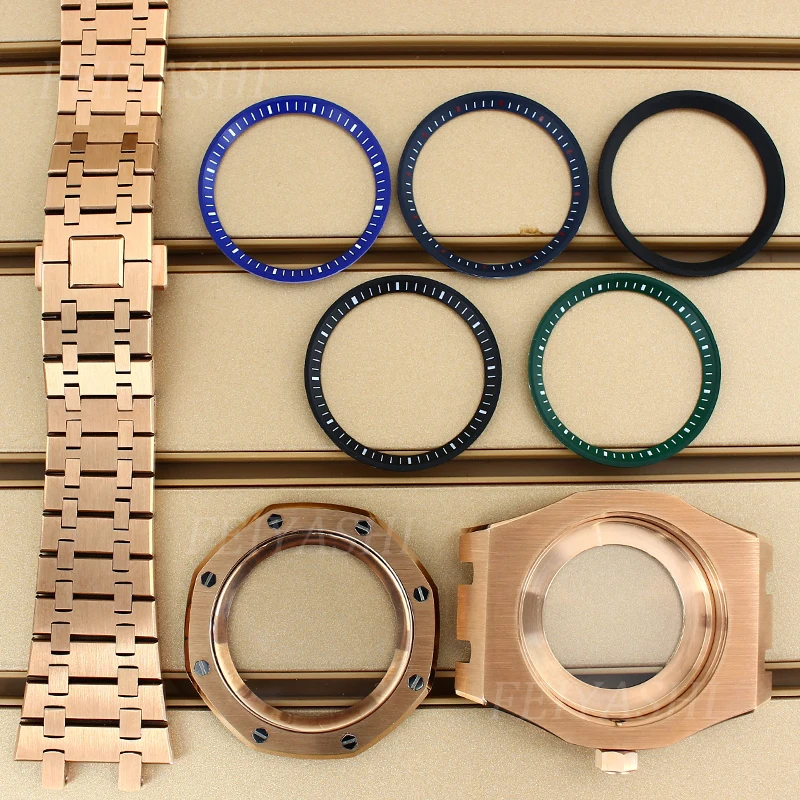 Rose Gold 41mm Watch Case Strap Parts Sapphire Crystal Glass 10ATM Waterproof For Seiko NH35 NH34 NH36 NH38 Movement 28.5mm Dial