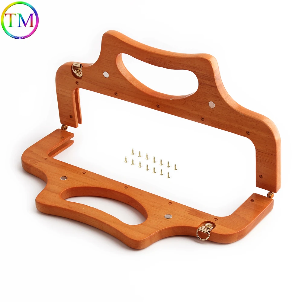 Rettangolo di cammello manico con cornice in legno massello retrò per realizzare borse fatte a mano borsa a tracolla borsa a tracolla con Clip in rovere accessori per borse fai da te