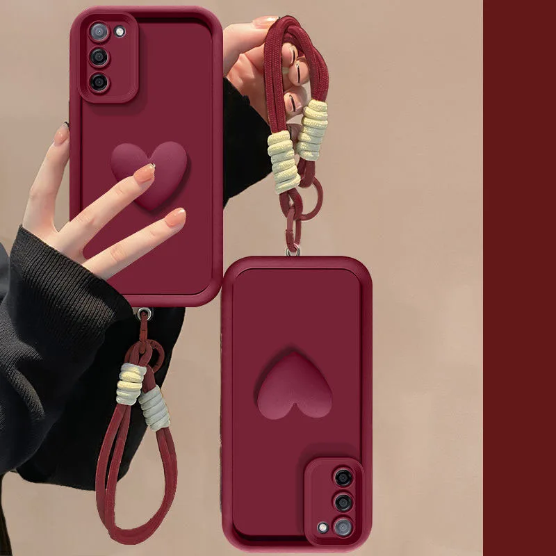 For Samsung S26 Ultra S25Ultra S24Ultra S25Edge S25FE S24FE S24 S25 S26 Plus Phone Case 3D Love Heart Hand Strap Back Cover