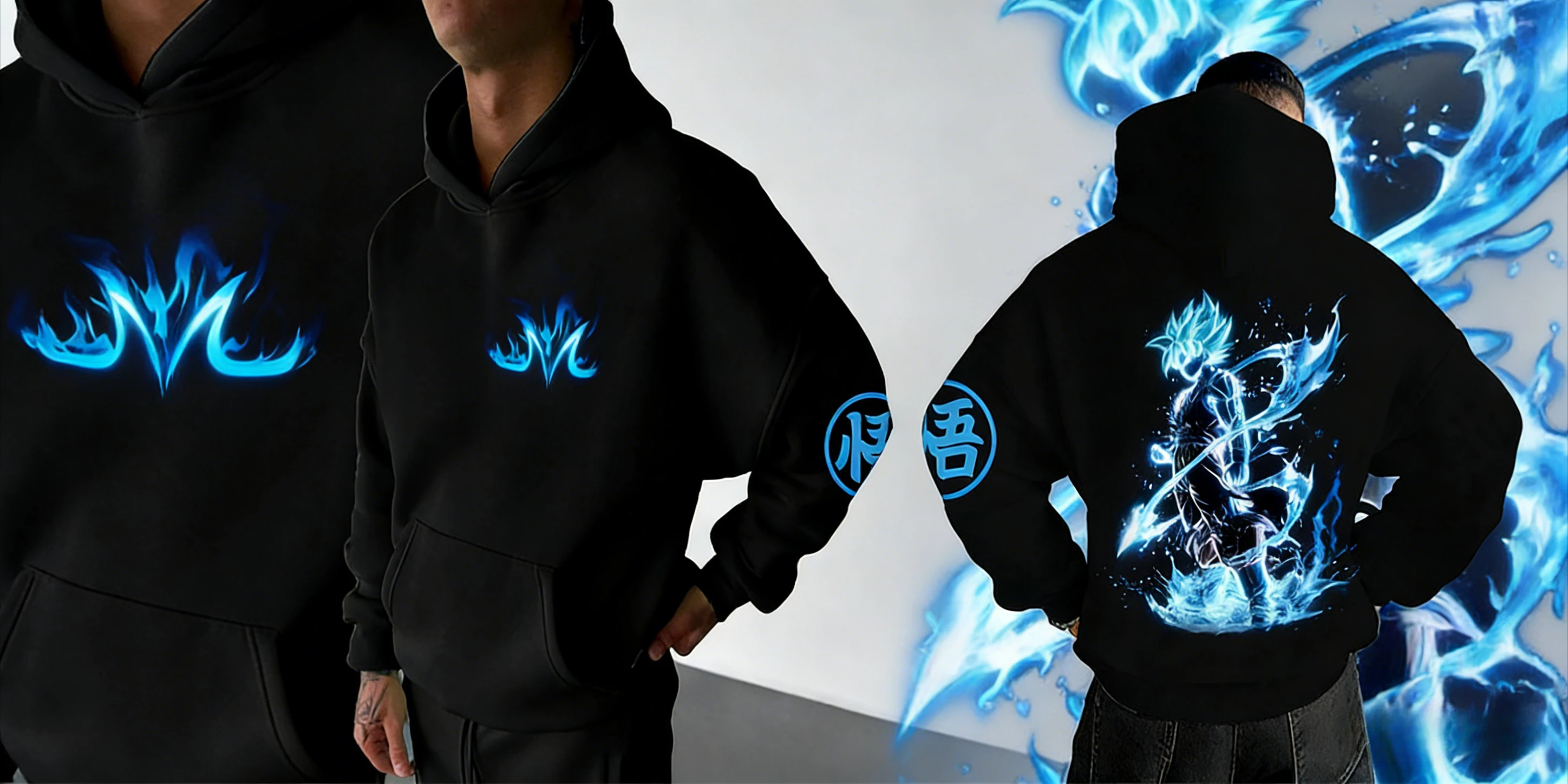 

2026 Autumn Winter Dragon Ball Retro Premium Cotton Hoodie, Oversized Goku Blue Flame Print Pullover, Unisex for Men Women Kids