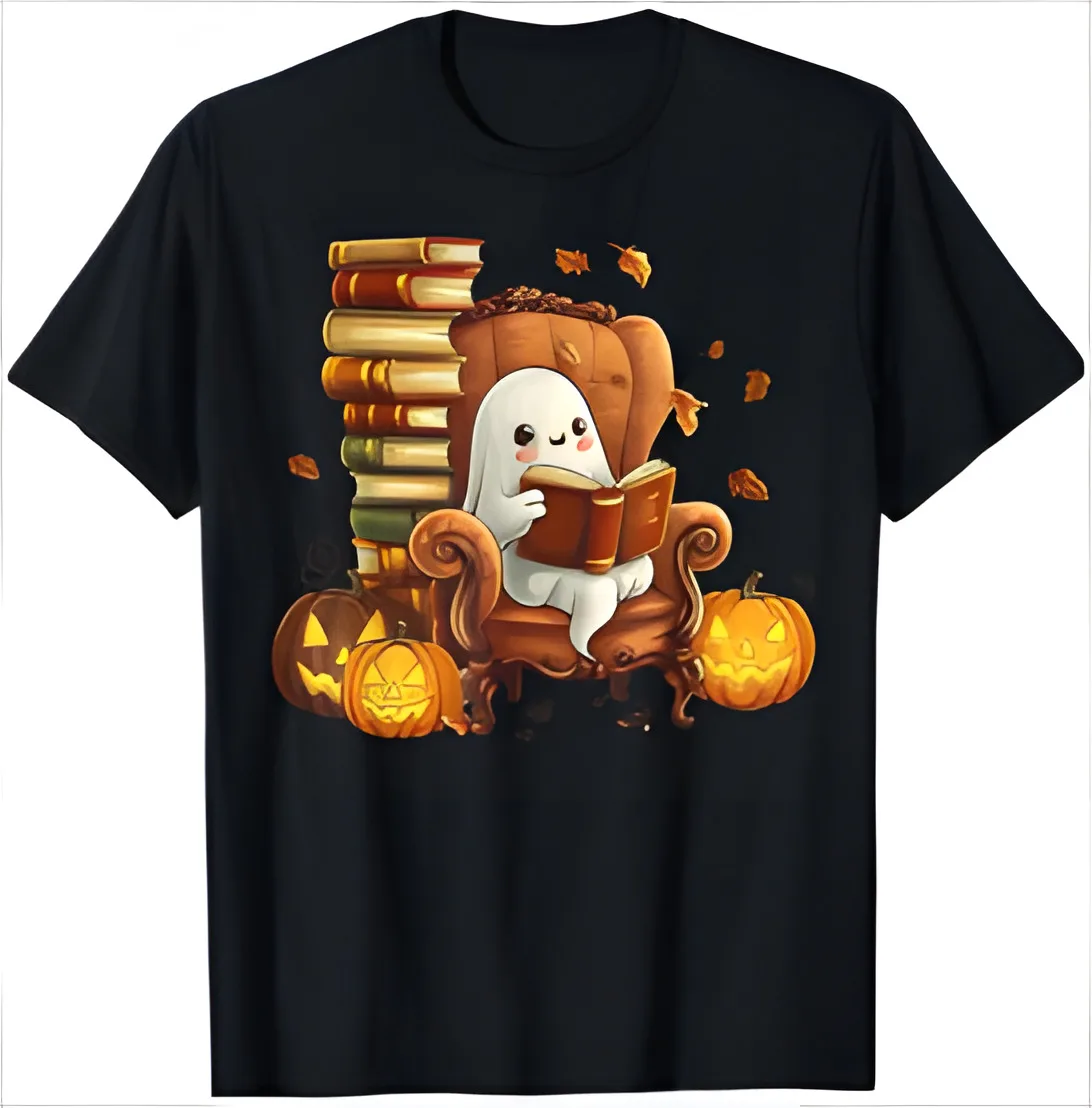 

Vintage Cute Ghost Book Reading Pumpkin Halloween Teachers T-Shirt