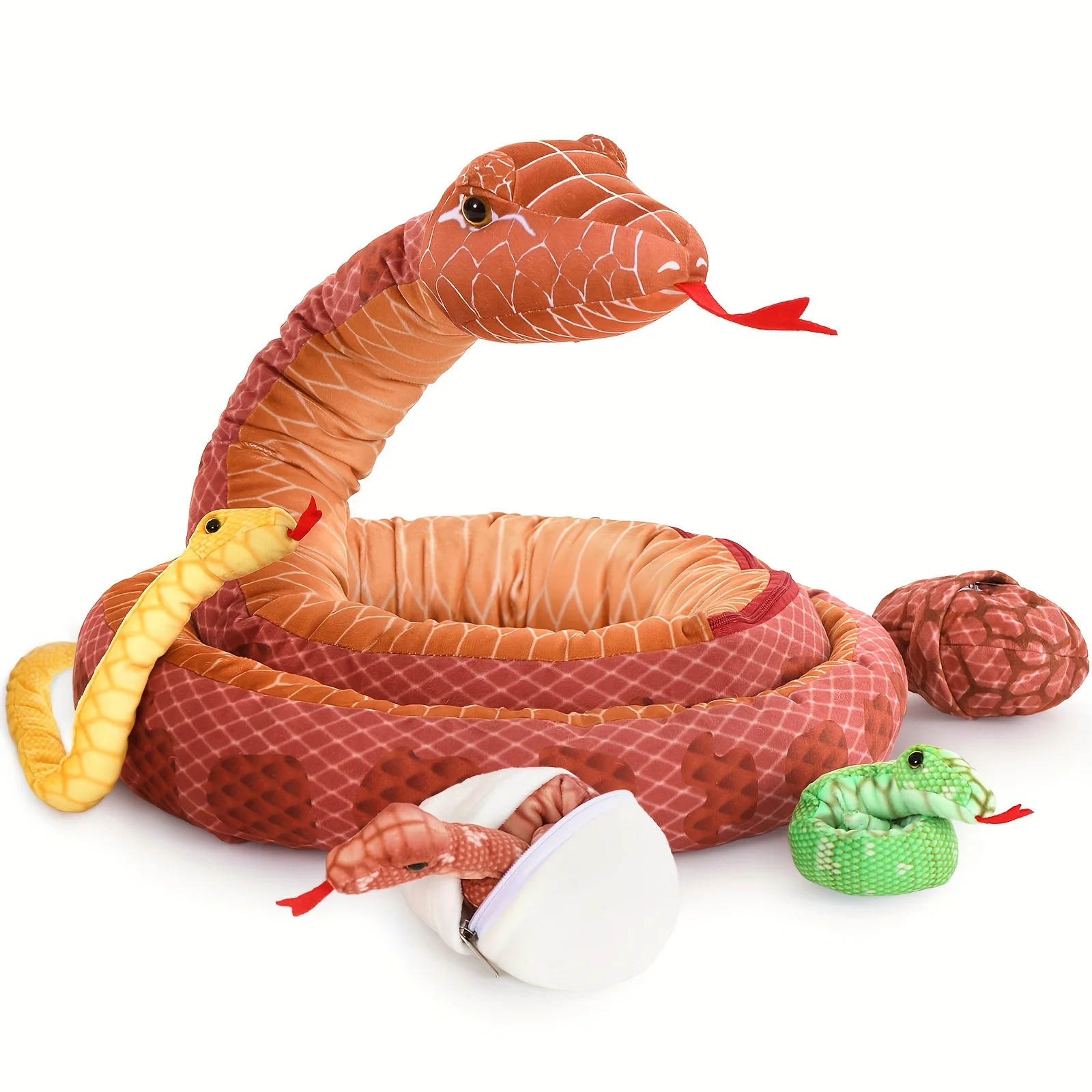 

Giant Snake Stuffed Animal, Large Mommy With 3 Babies & 2 Eggs Snakes Plush Toy, 79'' Long Red Boa Constrictor Gift For Kids