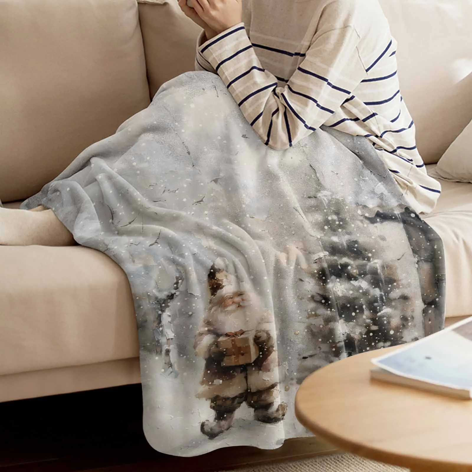 

Christmas Dwarf Forest Snow Painting Throw Blanket for Sofa Warm Microfiber Flannel Blanket Bedroom Decor Blankets for Beds