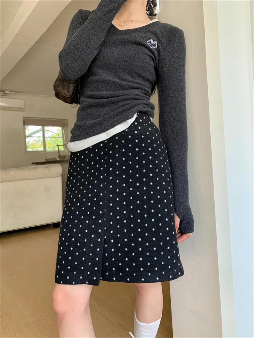 Alien Kitty Chic Polka Dots Mid-Length Skirts Women Vintage Casual Office Lady High Street Elegant All Match Fashion Spring