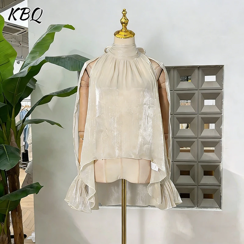 

Новые летние блузки KBQ: свободные, шикарные, с воротником-стойкой, без рукавов, с драпировкой, минималистичные рубашки для женщин, модные и элегантные.