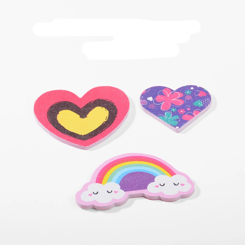 Mini Nail File Colorful Heart Rainbow Design Sponge Polishing Nail File 150 Buffing Sanding Block Manicure Pedicure Tool