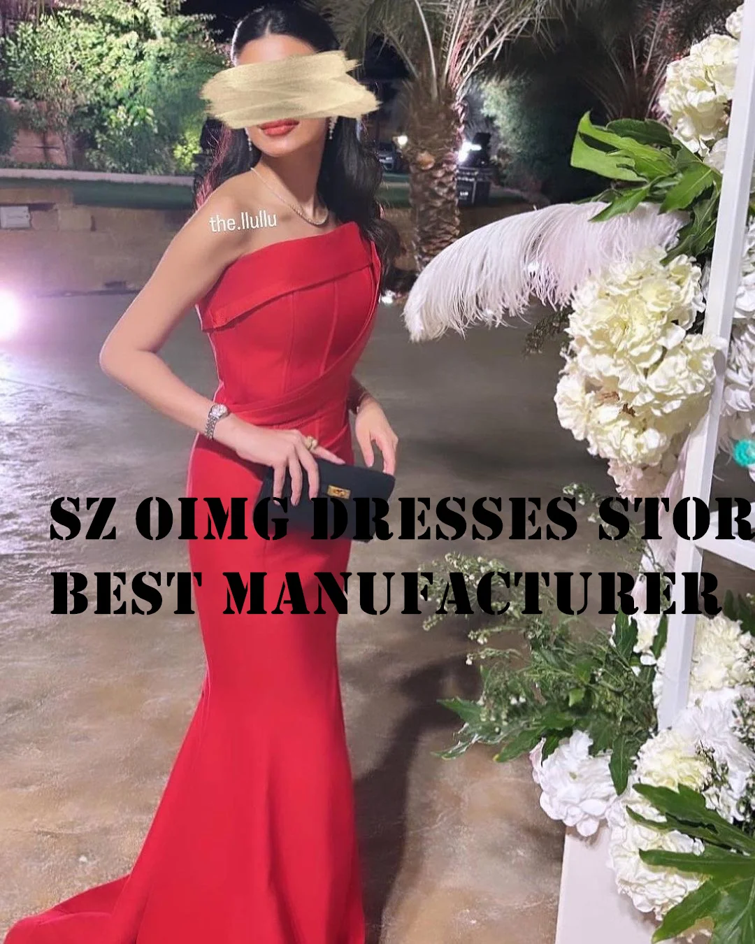 

OIMGS One-Shoulder Prom Dresse Sleeveless Mermaid Satin Red Backless Sweep Train Satin Women Evening Gowns Formal Party Dress