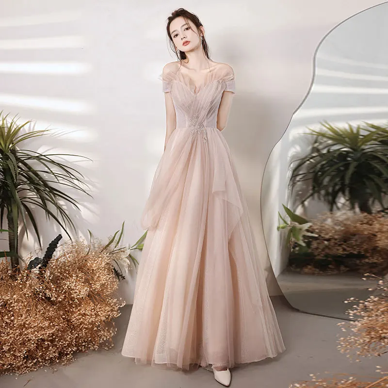 Pink Fairy Style Evening Dress for Women New Summer Design Sense, Fashionable Banquet, Socialite Temperament Dress, Long Style