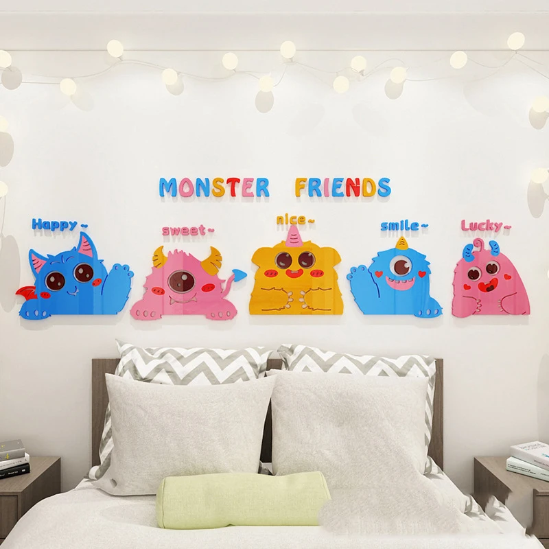 Cartoon Monster 3D Three-Dimensional Acrylic Custom Children's Room Decoration Stickers Living Room Sofa background wall decorat