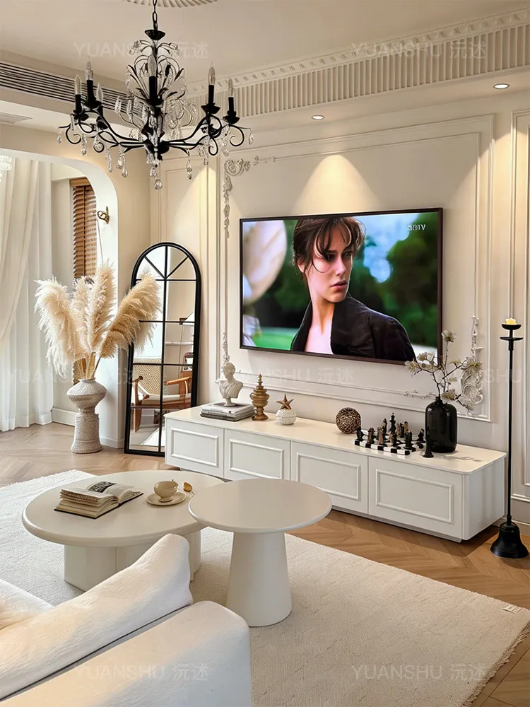 YFY French TV cabinet coffee table combination living room cream wind finished product hidden socket simple modern floor TV