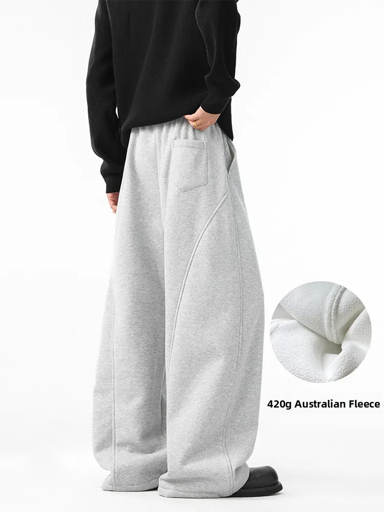 

Мужские повседневные брюки прямого кроя Heavyweight Fce, зимние теплые брюки, американские широкие брюки-палаццо с лоскутным дизайном