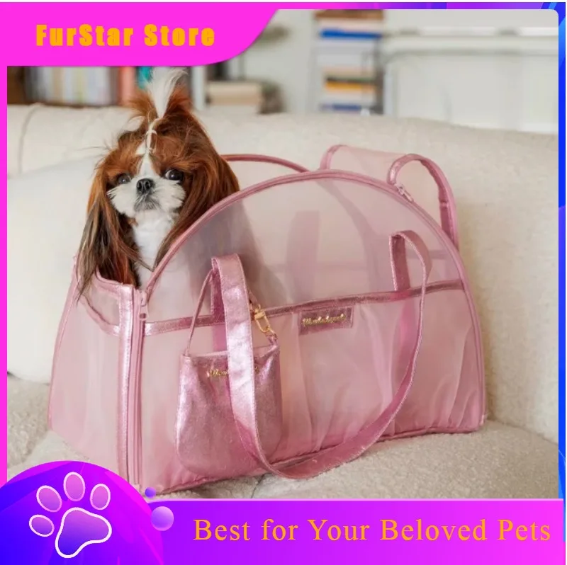 FurStarElegant Women Shoulder Pet Bag Pink Mesh Breathable Cat Dog Carrier Portable Outing Bag Hammock In The Female Cat's House