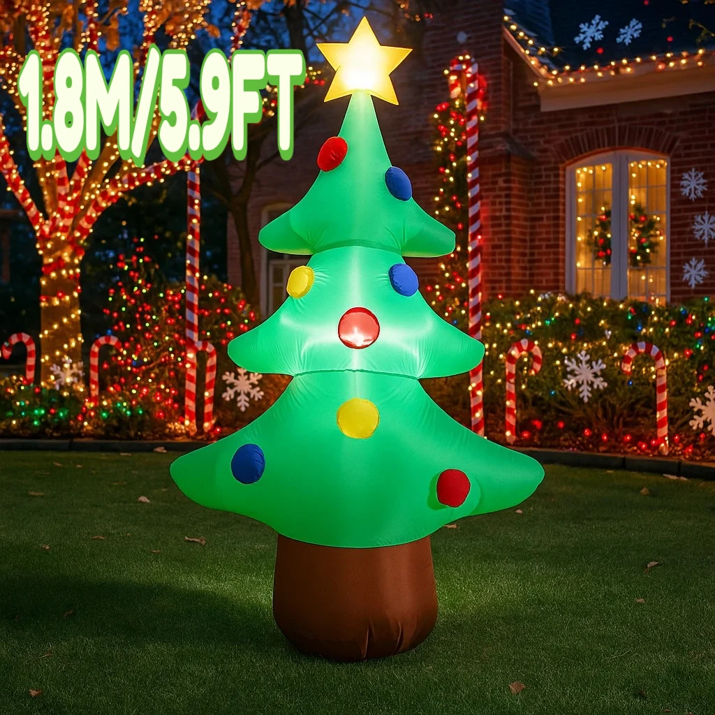 1.8M/5.9FT Inflatable with Star Christmas Tree Lights LED Home Holiday Lighting Decor Yard Xmas Ornaments Supplies Decoration