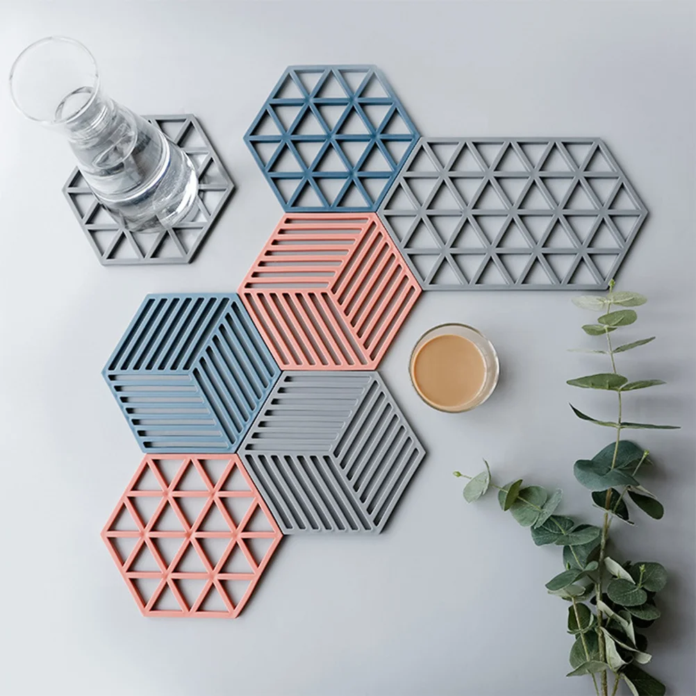 

3Pcs Hexagon Placemats Heat Insulation Table Mat Anti-Slip Cup Pot Bowl Mat Hollow-Out Design Eco-Friendly