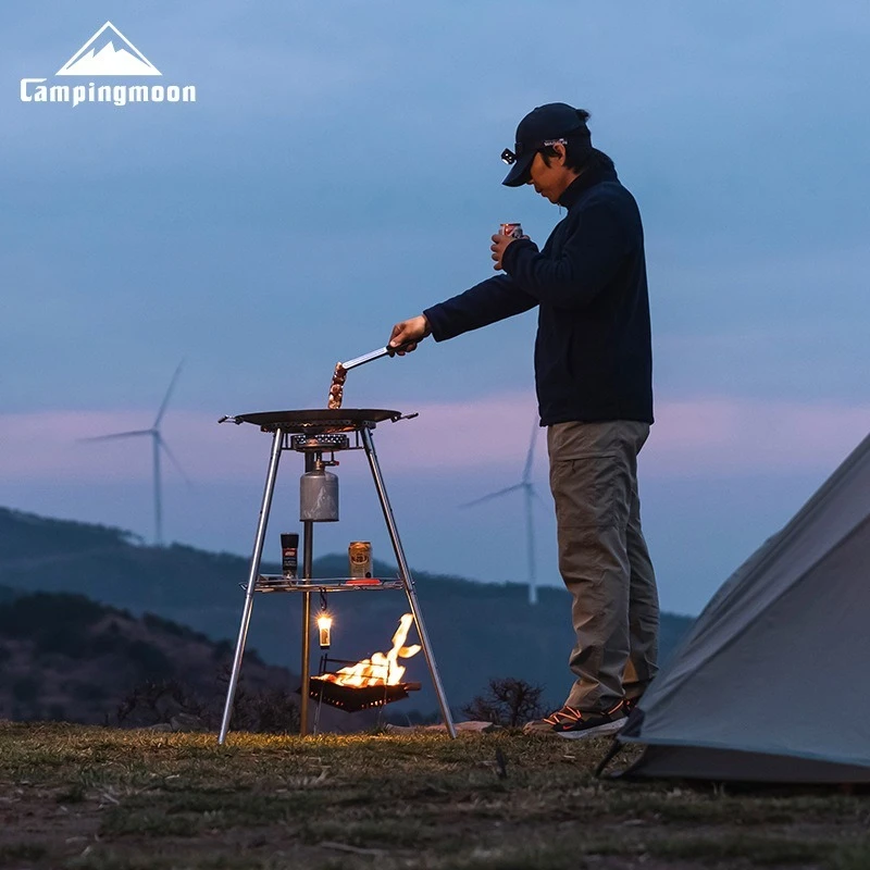 CAMPINGMOON GR-900 Газовая плита для кемпинга, пожарный гриль, уличный гриль для барбекю из нержавеющей стали, складной гриль для выпечки с чугунной пластиной для жарки