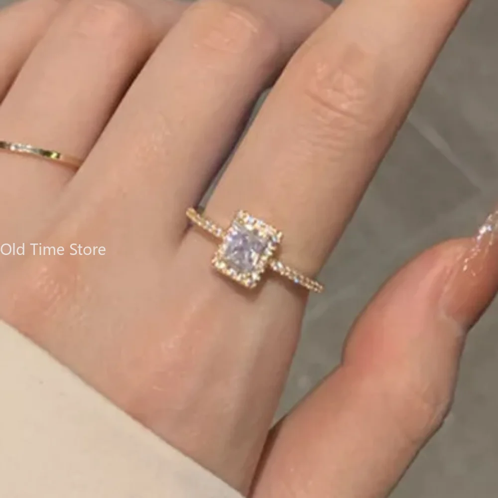 Luxury Classic Square Zircon Wedding Engagement Rings for Women Exquisite Open Adjustable Geometry Shine Rings Charm Jewelry