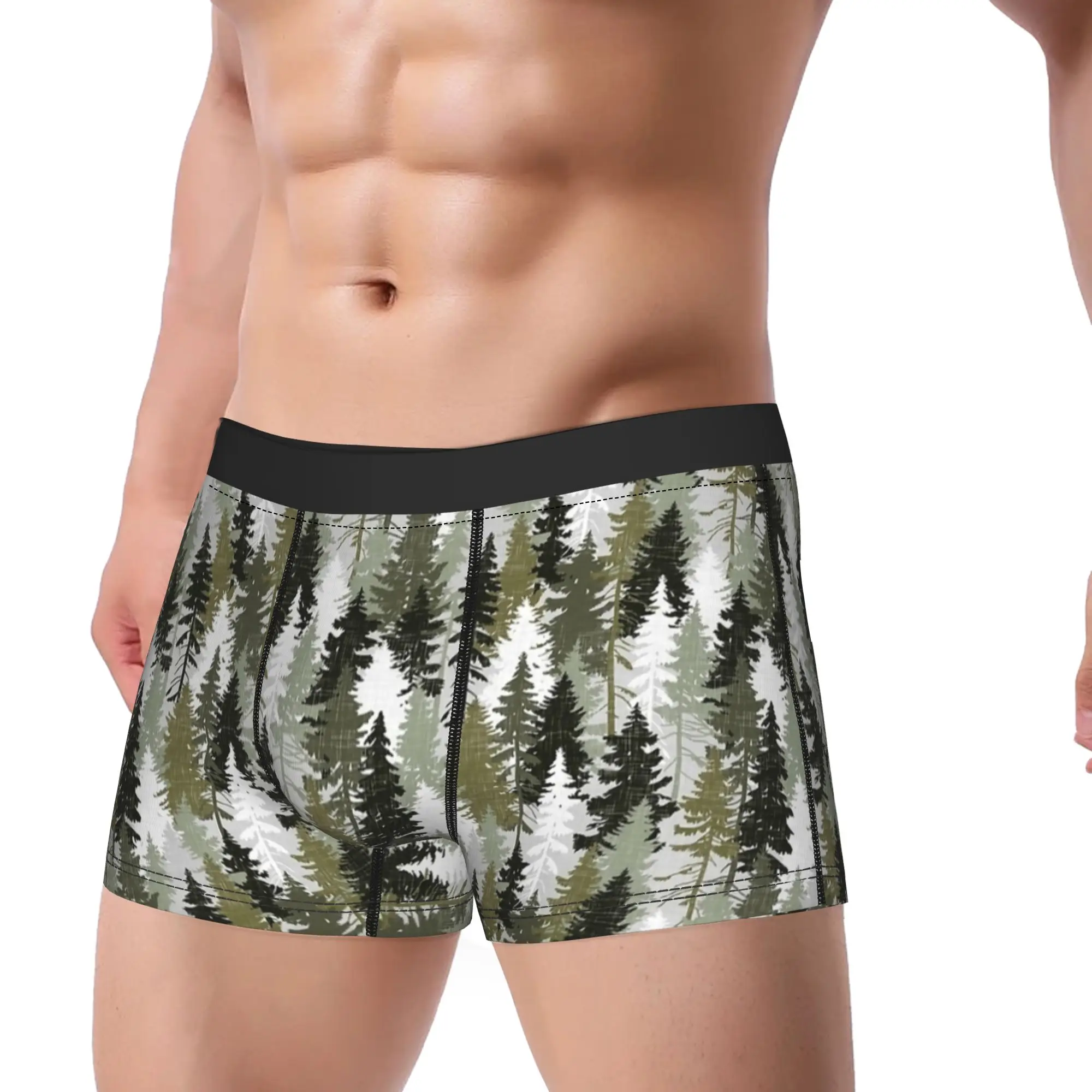 

Pine Tree Forest Olive Christmas Underwear Printed Trunk Quality Men's Underpants Novelty Shorts Briefs Birthday Present