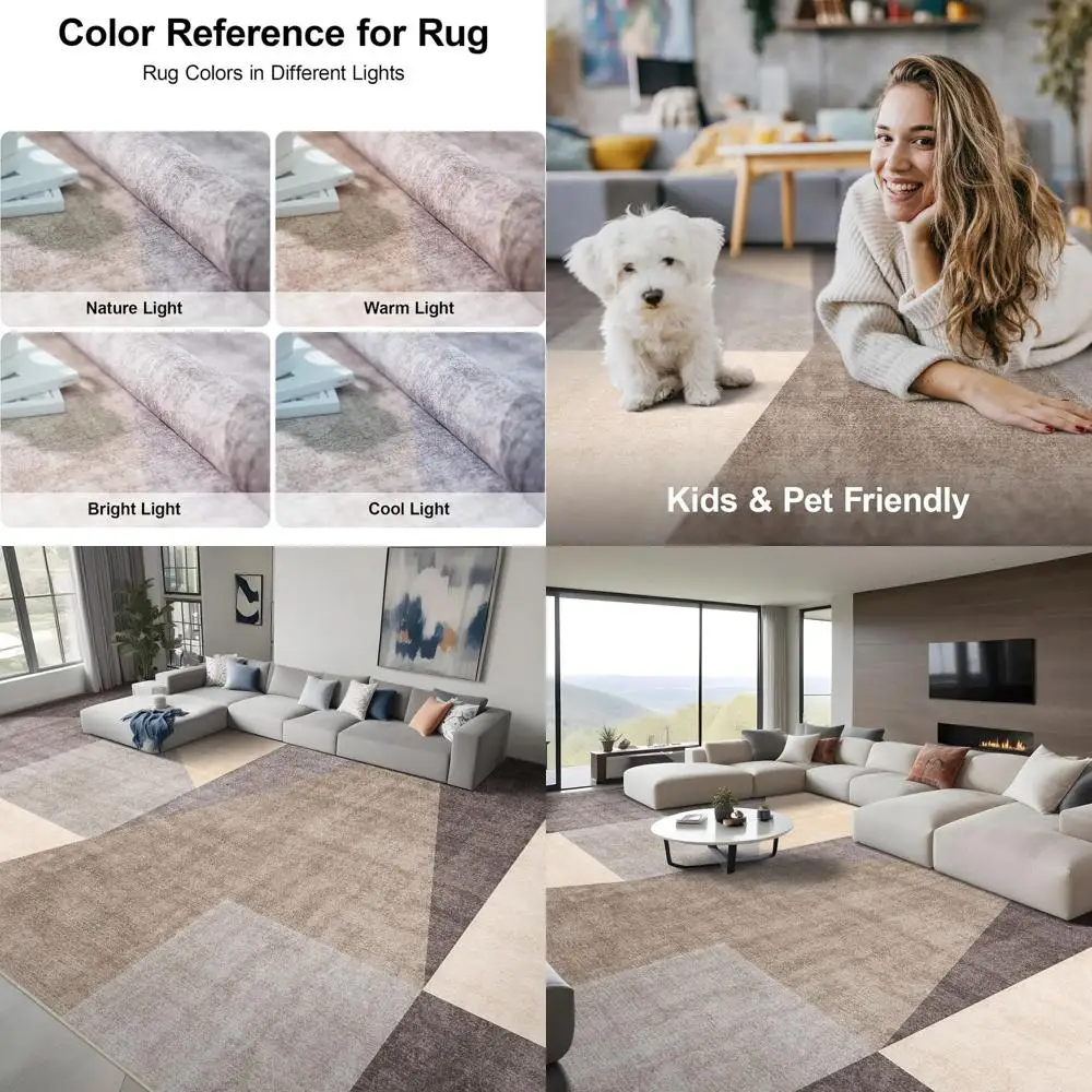 

Моющийся современный ковер: большой геометрический ковер 10x14 для гостиной и спальни с нескользящей основой, современный геометрический ковер.