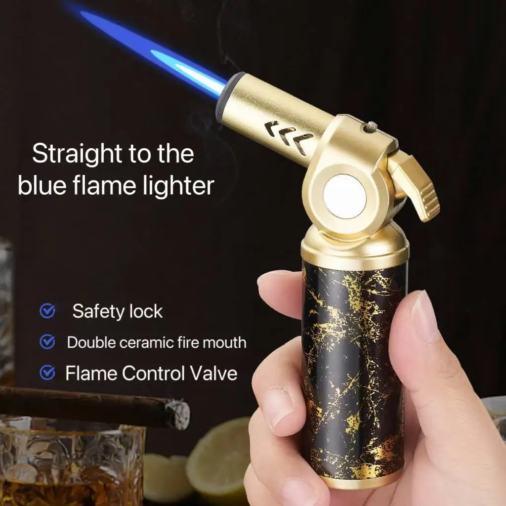 

High Pressure Jet Technology Direct Blue Flame Lighter Outdoor Barbecue Kitchen Baking Ignition Gun Metal Windproof CigarLighter
