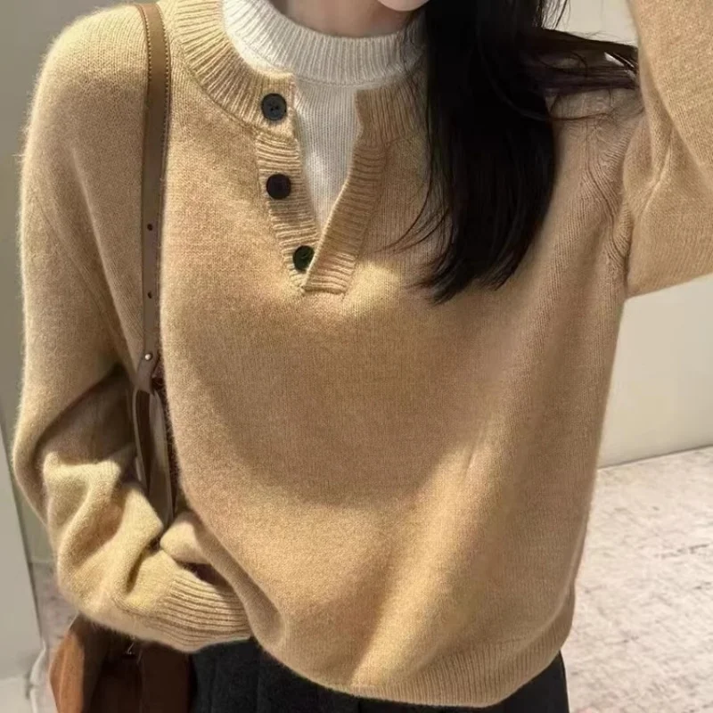 

Женский пуловер с длинными рукавами на осень и зиму, новый вязаный свободный и удобный женский шерстяной свитер с круглым вырезом M-XXL