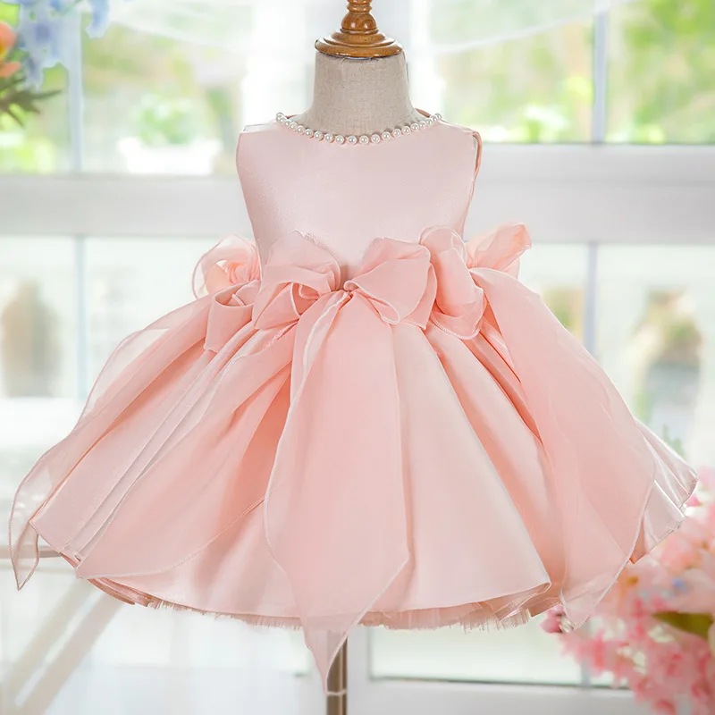 2022 new girls' embroidered bow princess dress children's fashion temperament mesh dress banquet host show evening dress