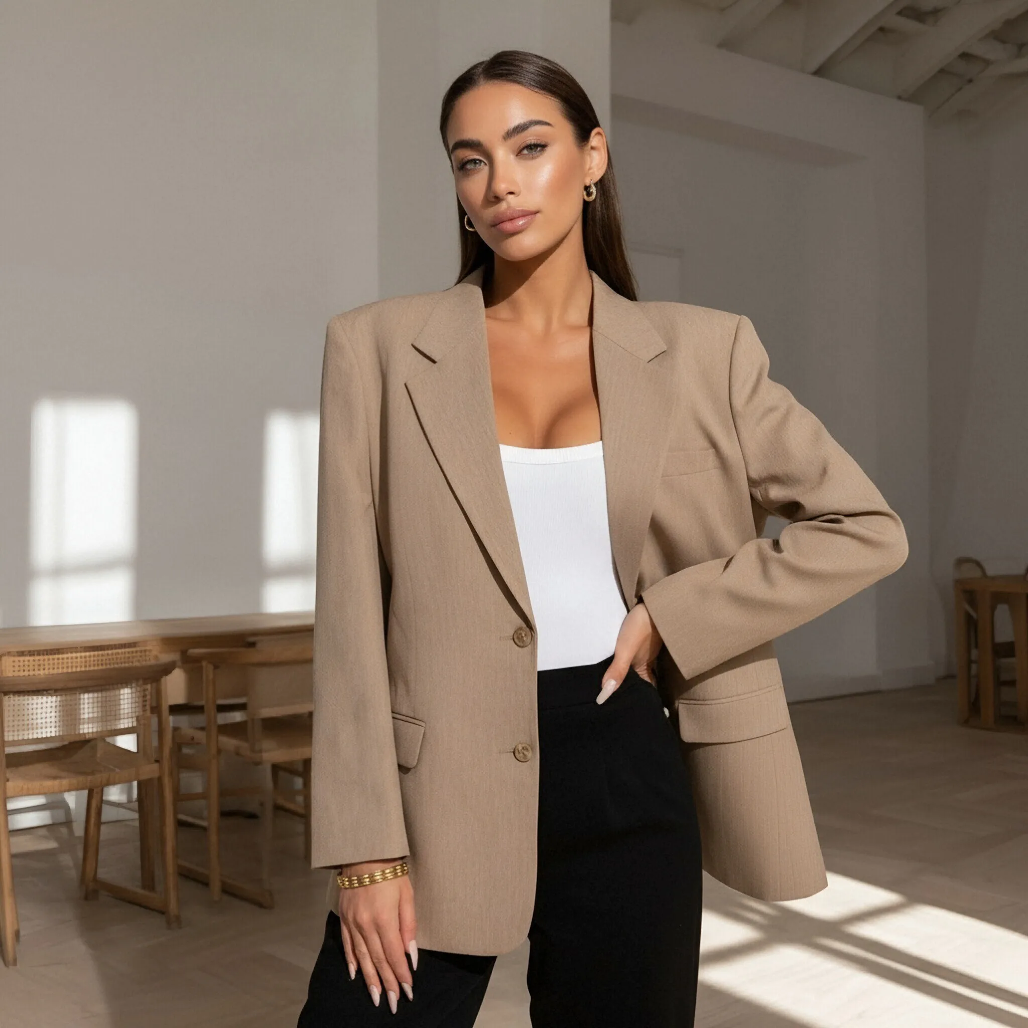 ربيع الخريف طويلة الأكمام مستقيم أنبوب الذراع عارضة صالح اللباس البدلة المرأة أعلى أزياء نمط عارضة الديكور لا شيء #3