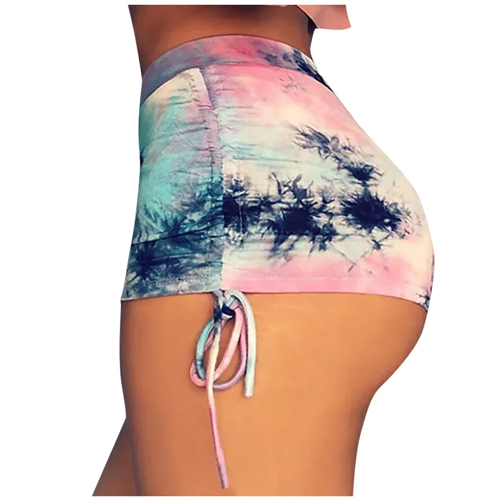 Women Summer Short Pants Contrast Binding Side Split Elastic Waist Patchwork Casual Beach Micro Shorts Body Tie-dye Shorts