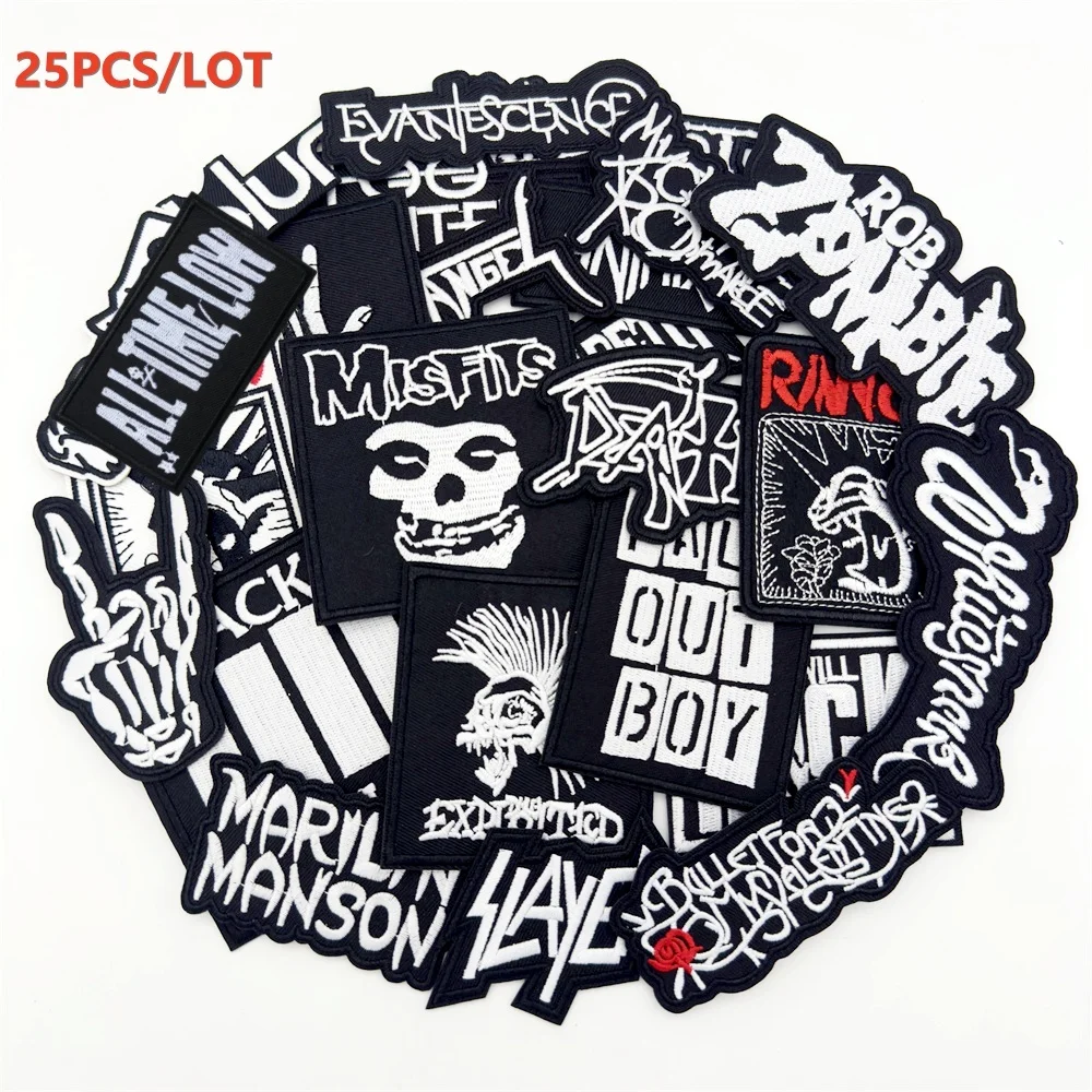 Parches de banda musical para chaqueta, Jeans, bordado, insignias Punk, apliques, parches de hierro, pegatinas, decoración de ropa, 25 uds.