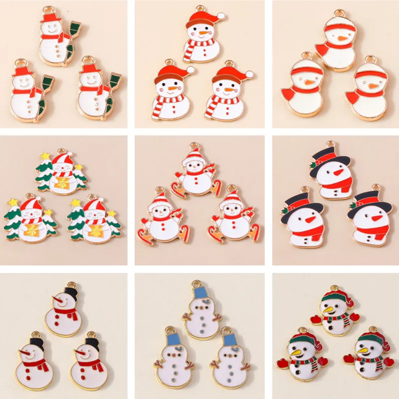 

20pcs Mix Cute Enamel Christmas Snowman Charms Pendants for Jewelry Making New Year Earrings Neckalces DIY Crafts Accessories