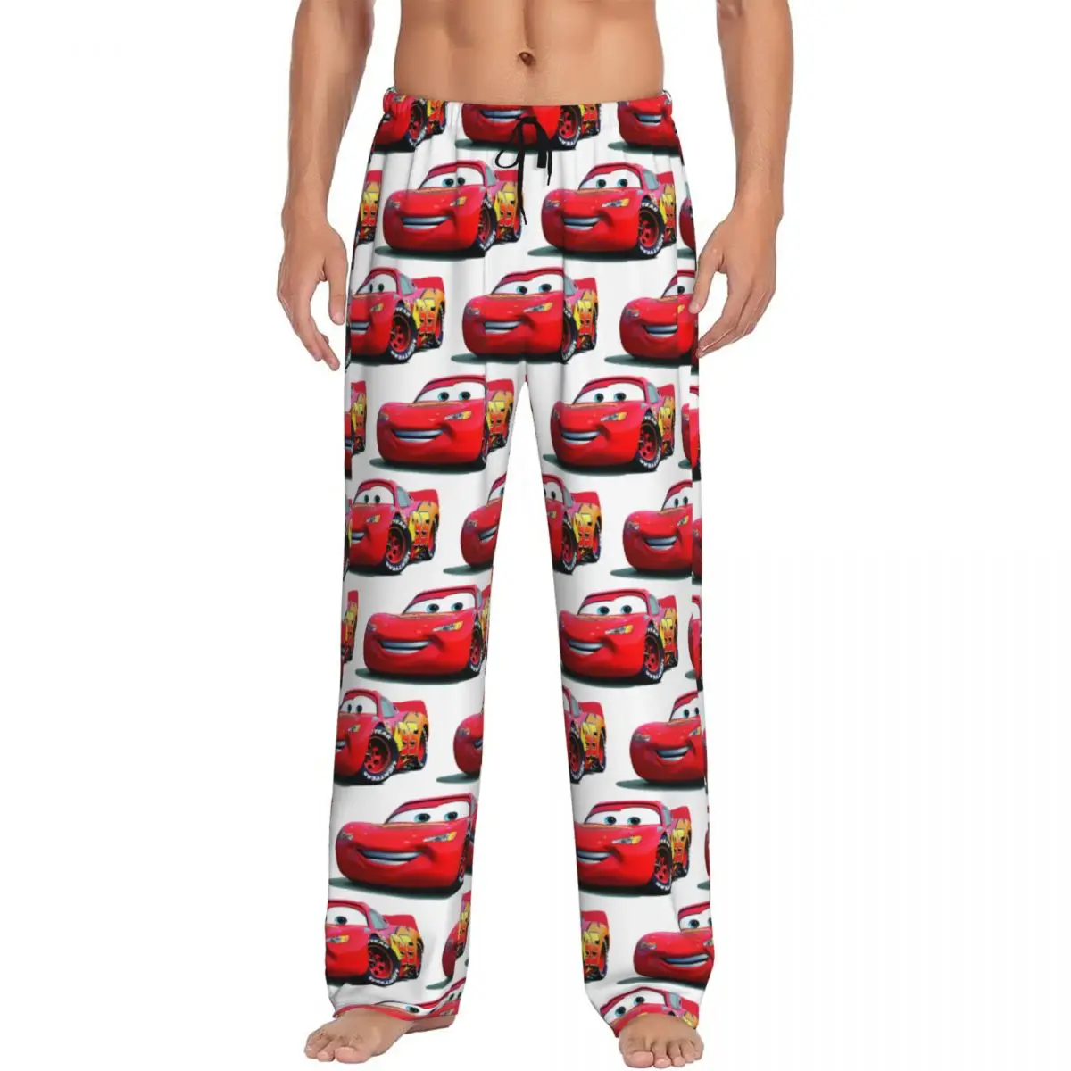 Op Maat Bedrukte Heren Auto 'S Bliksem Mcqueen Pyjama Broek Nachtkleding Slaap Lounge Broek Met Zakken