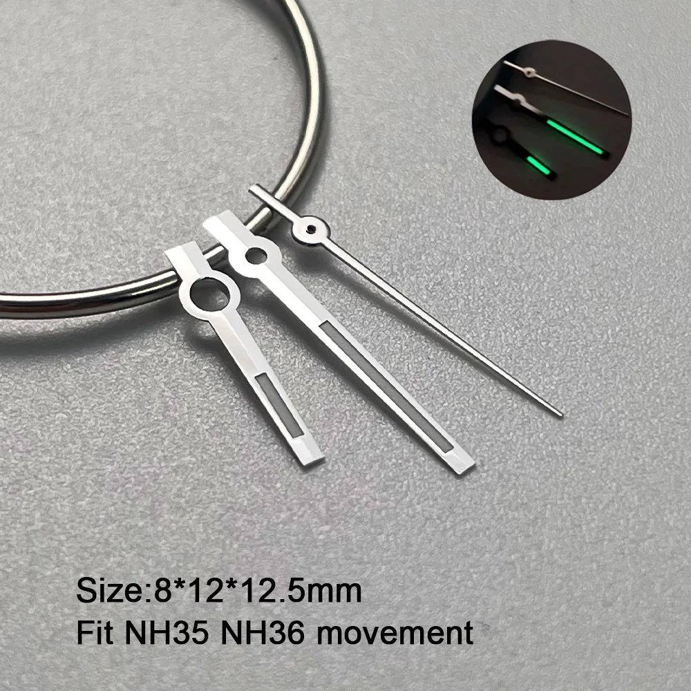 NH35 Hands Watch Hands C3 Green Luminous Pointer Baton Style Datejust Hands Polished For NH35/NH36/4R/7S Movement Watch Pointers