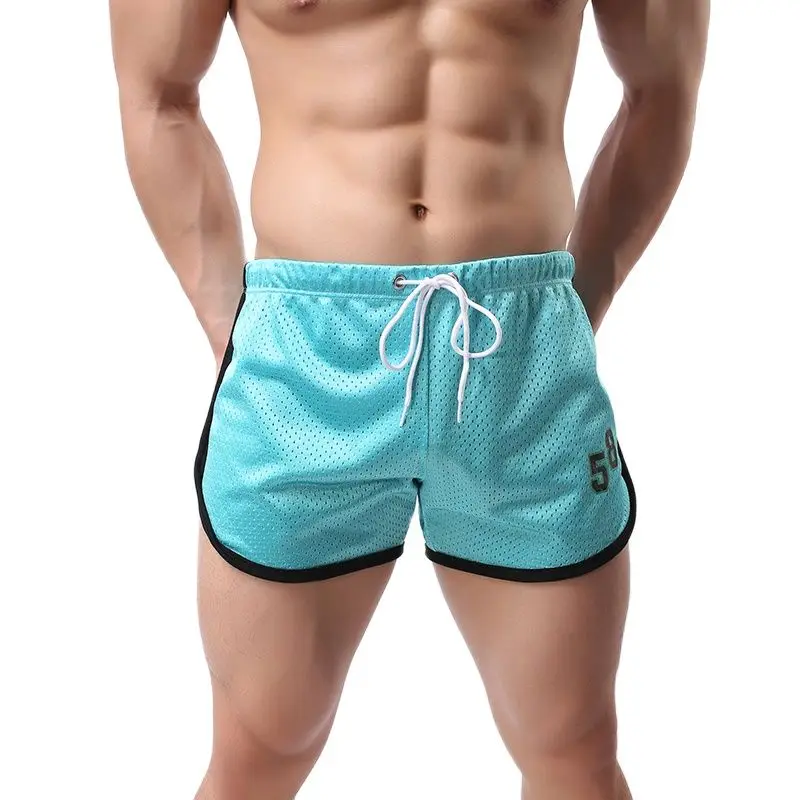 Homens correndo shorts de fitness musculação dupla camada malha oco sexy sweatpants esporte ginásio jogging workout calças curtas