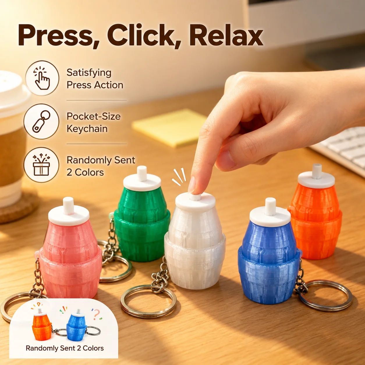 Colorful realistic yogurt cup pendant keychain, stress-relief portable decoration, suitable for Christmas