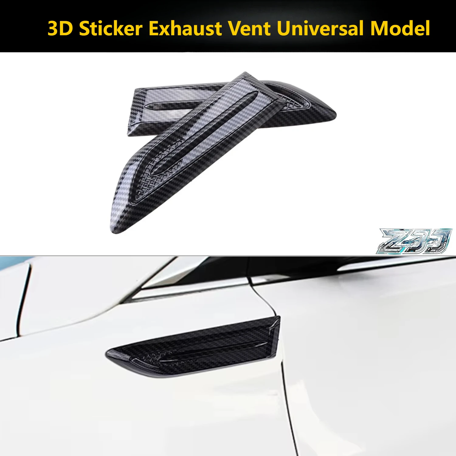 Neue Seitenkotflügel-Lüftungsgitter-Abdeckung mit Carbonfaser-Muster, Auto-Styling Haifischflossen ABS 3D Aufkleber Auspuff-Lüftung