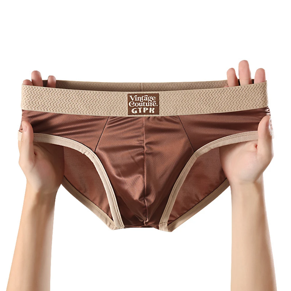 Sexy Men's Briefs Satin-like Smooth Cool Ice Silk Panties Underwear Briefs Breathe Quick Drying Underpants U Pouch Underwear