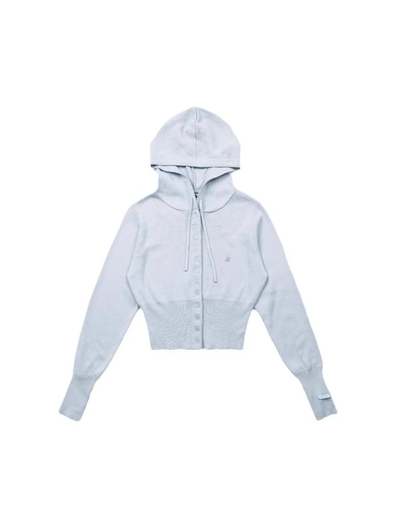 

American Sle Spicy Girl Single Button Hooded Knitted Cardigan Women Casual Loose Waist ort Coat Top Breathable Cotton Lon...