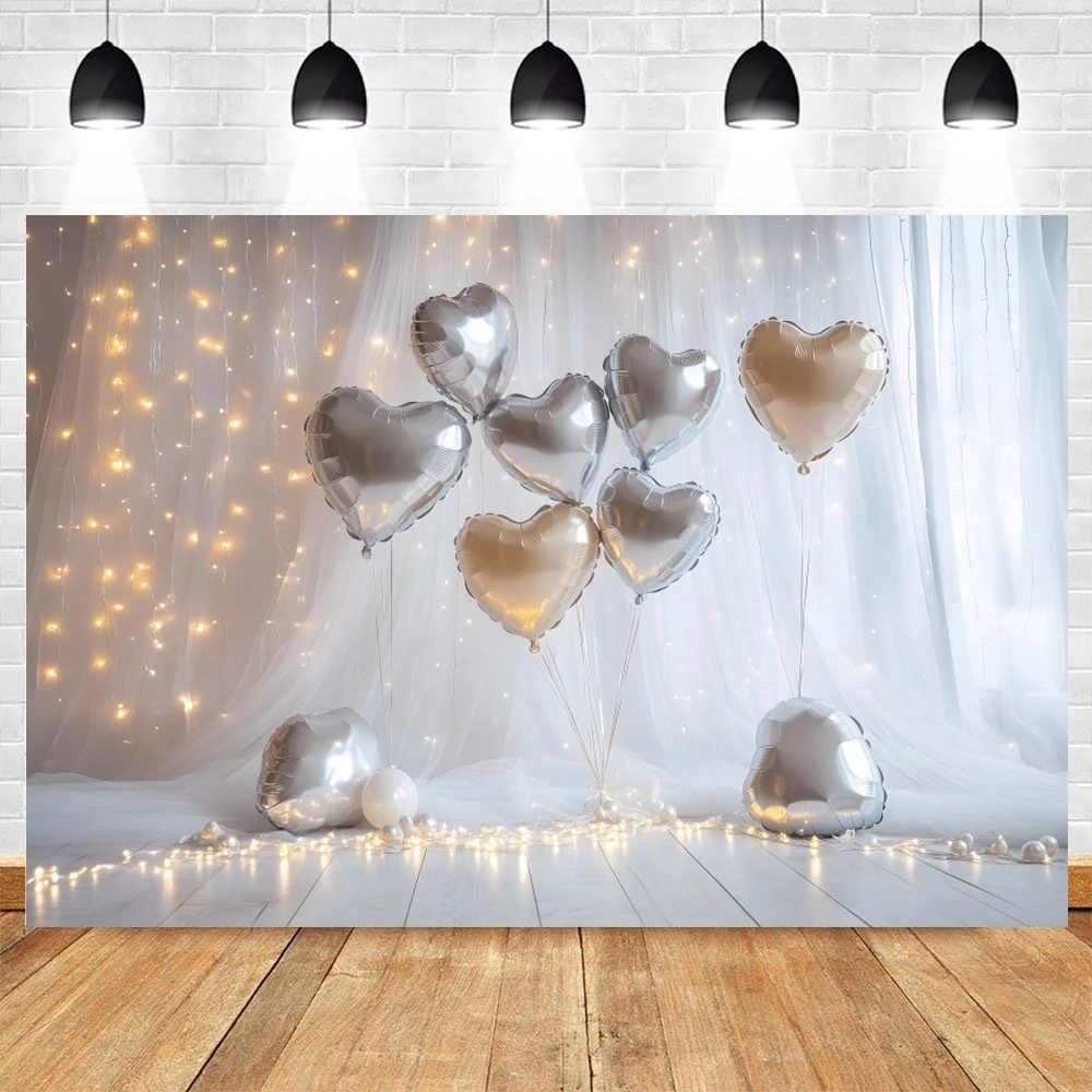 Glitter February 14th Party Backdrop Shiny Spots Love Heart Ballloon Valentine's Day Photography Background Photostudio Supplies