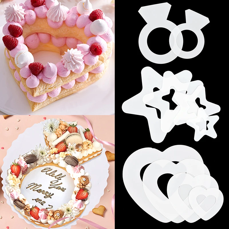 PET Heart Shape Cake Mold Pentagram Diamond Ring Shape Cake Molds Valentine's Day Wedding Cookie Pastry Dessert Decorating Tools