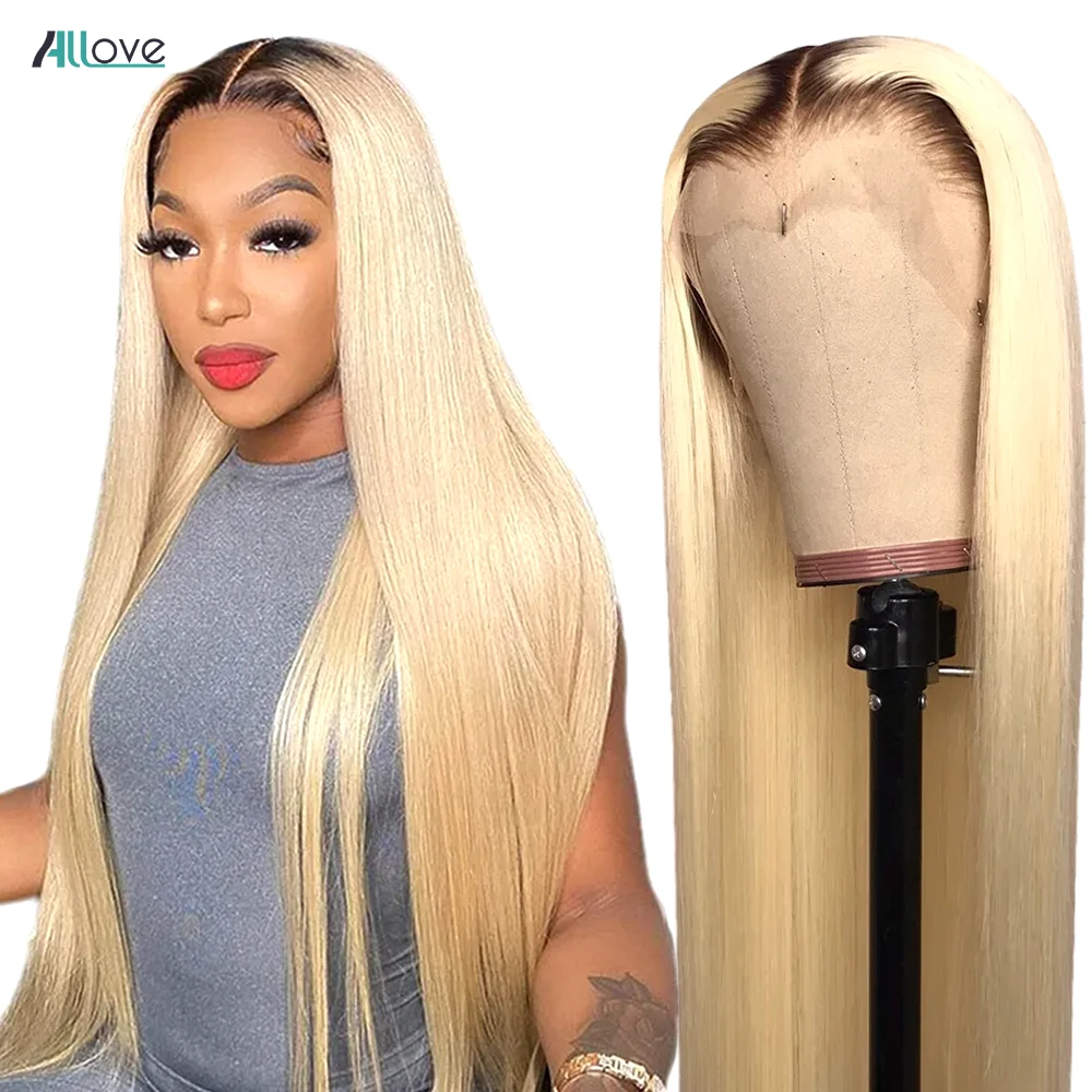 

Allove 1B/613 Ombre Blonde Lace Front Human Hair Wigs 13x4 Straight Lace Front Wigs Transparent 13x6 Blonde Wigs For Women