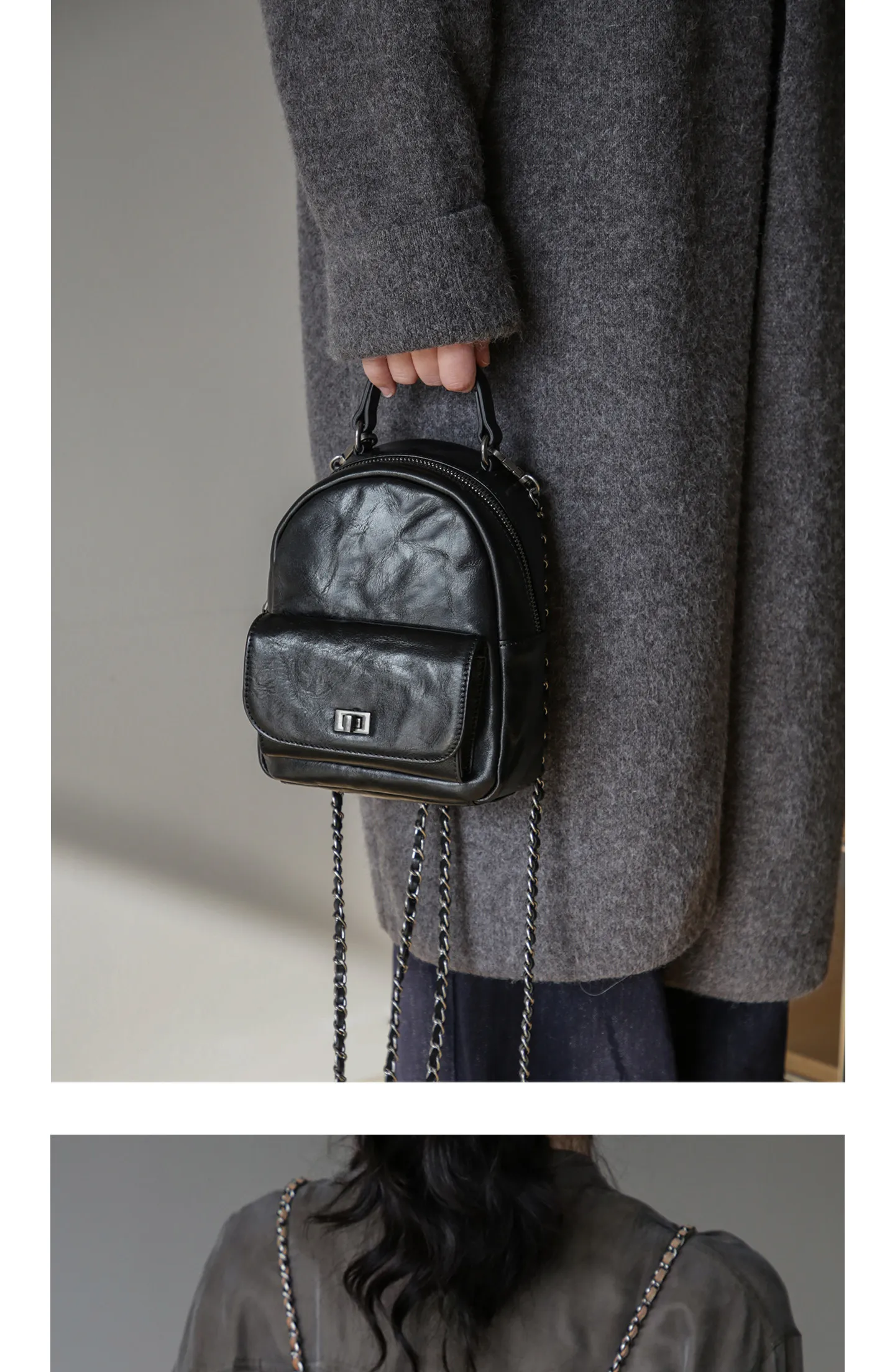 Einfacher Vintage-Luxus-Rucksack aus Rindsleder für Damen, kleine modische Organizer-Tasche, handgefertigt, hochwertige Damen-Büchertasche aus echtem Leder – Detail 12